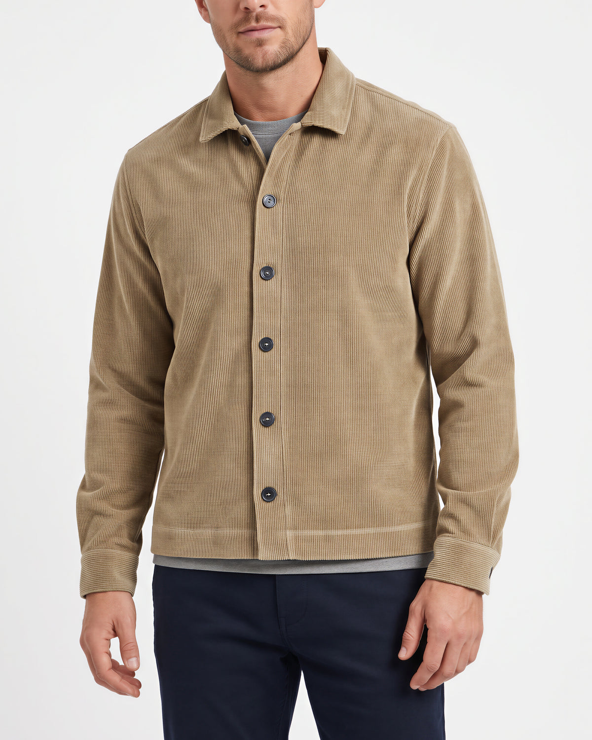 Benson Long Sleeve Textured Bonded Overshirt – Oat