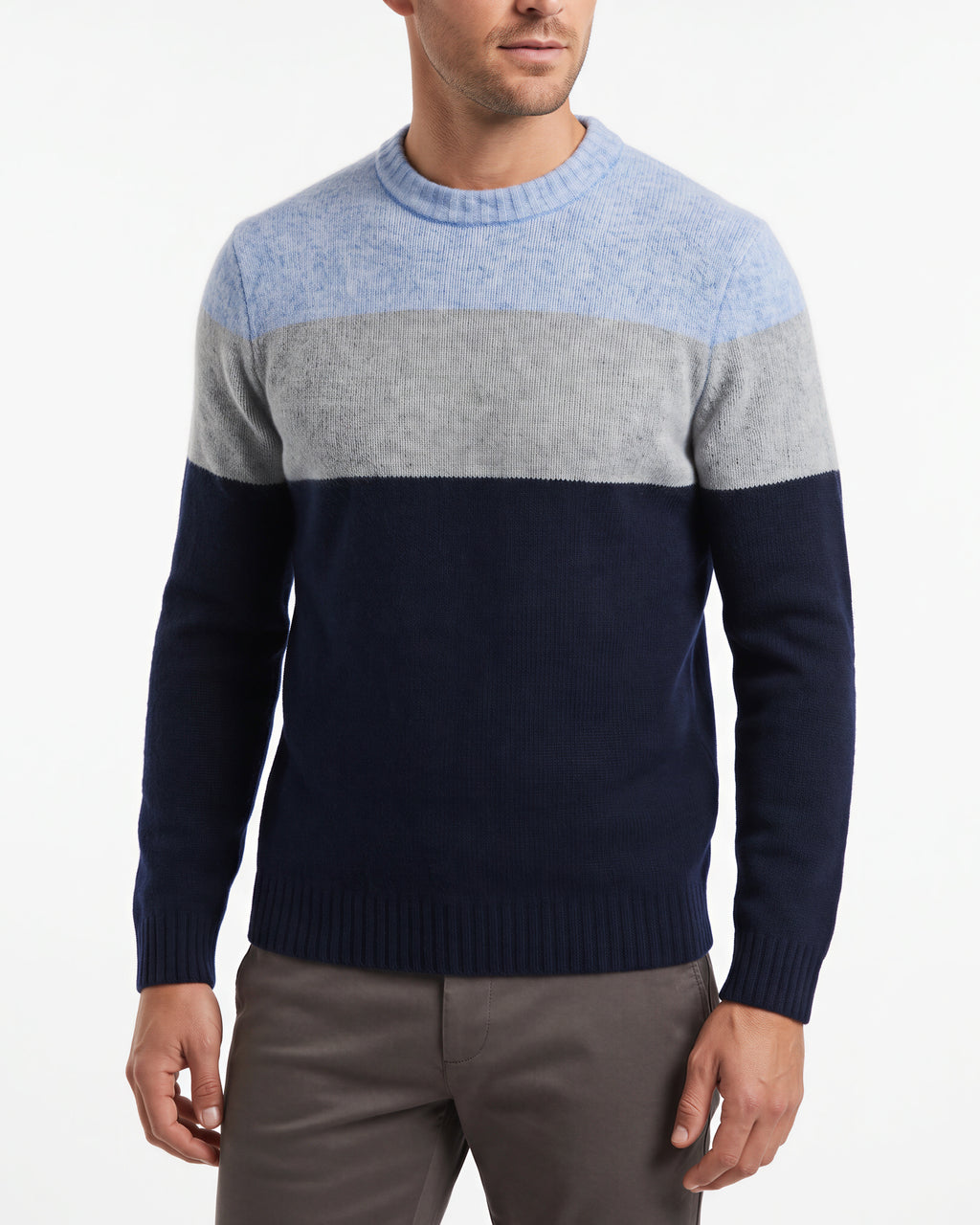 Benson Long Sleeve Crewneck Color Block Sweater – Navy