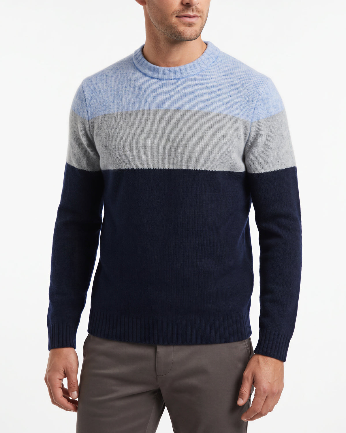 Benson Long Sleeve Crewneck Color Block Sweater – Navy