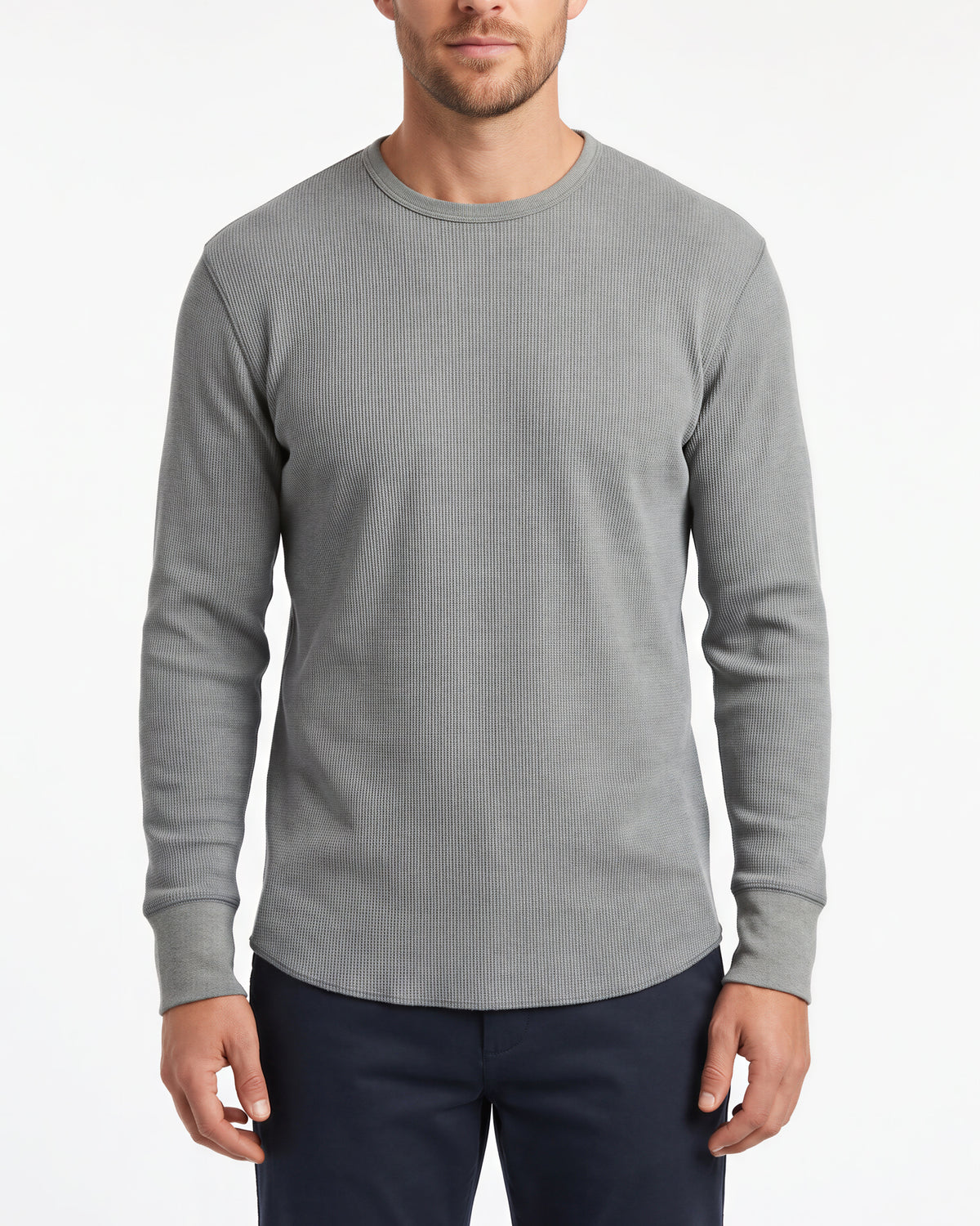 Benson Long Sleeve Waffle Knit Crewneck Shirt – Charcoal
