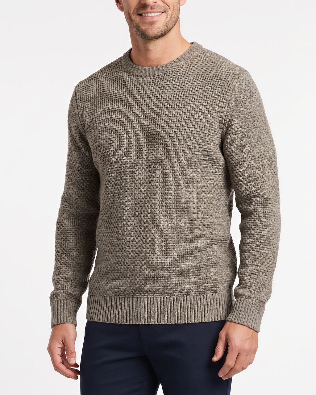 Benson Long Sleeve Crewneck Sweater – Brown