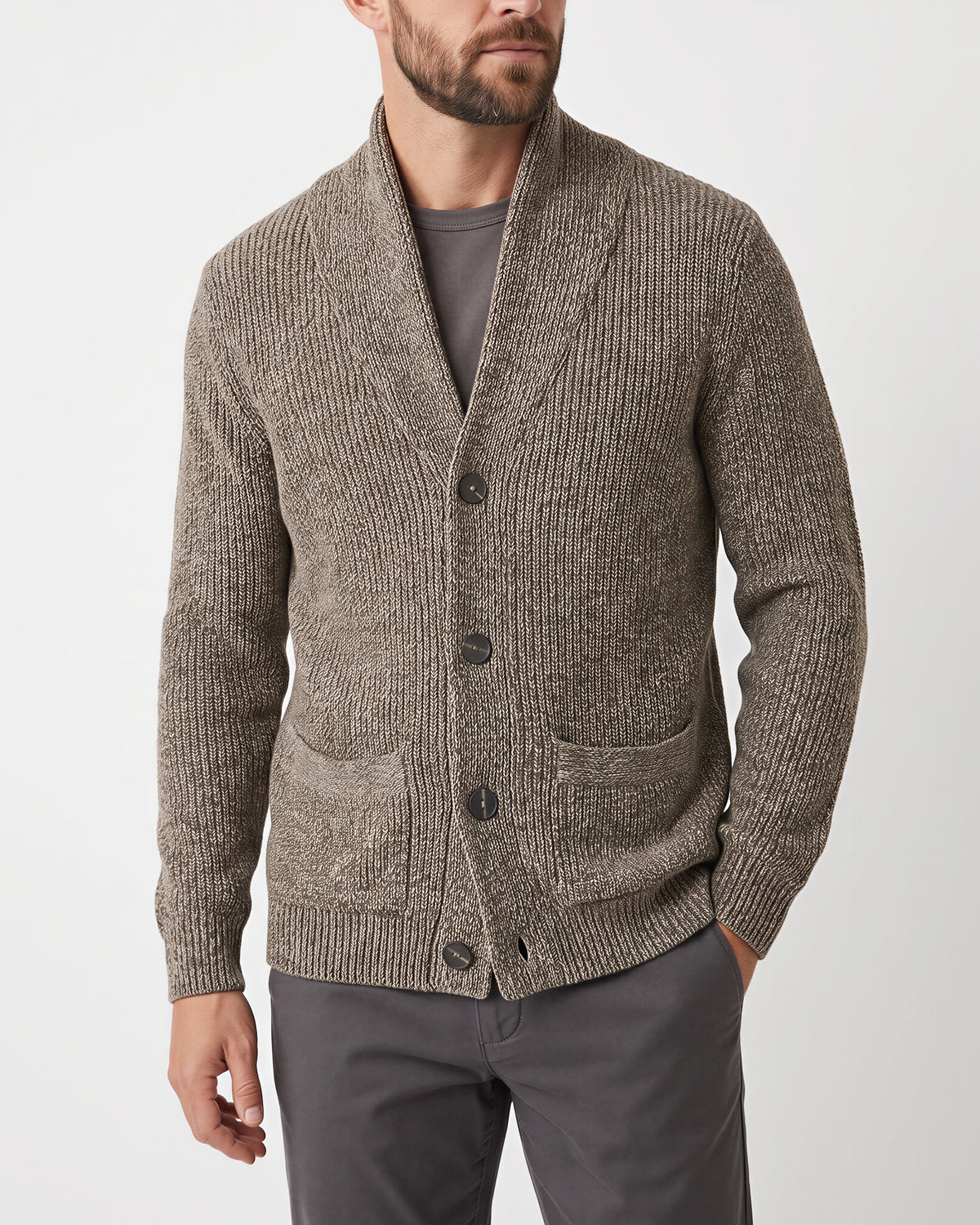 Benson Long Sleeve Knit Cardigan – Beige Mix