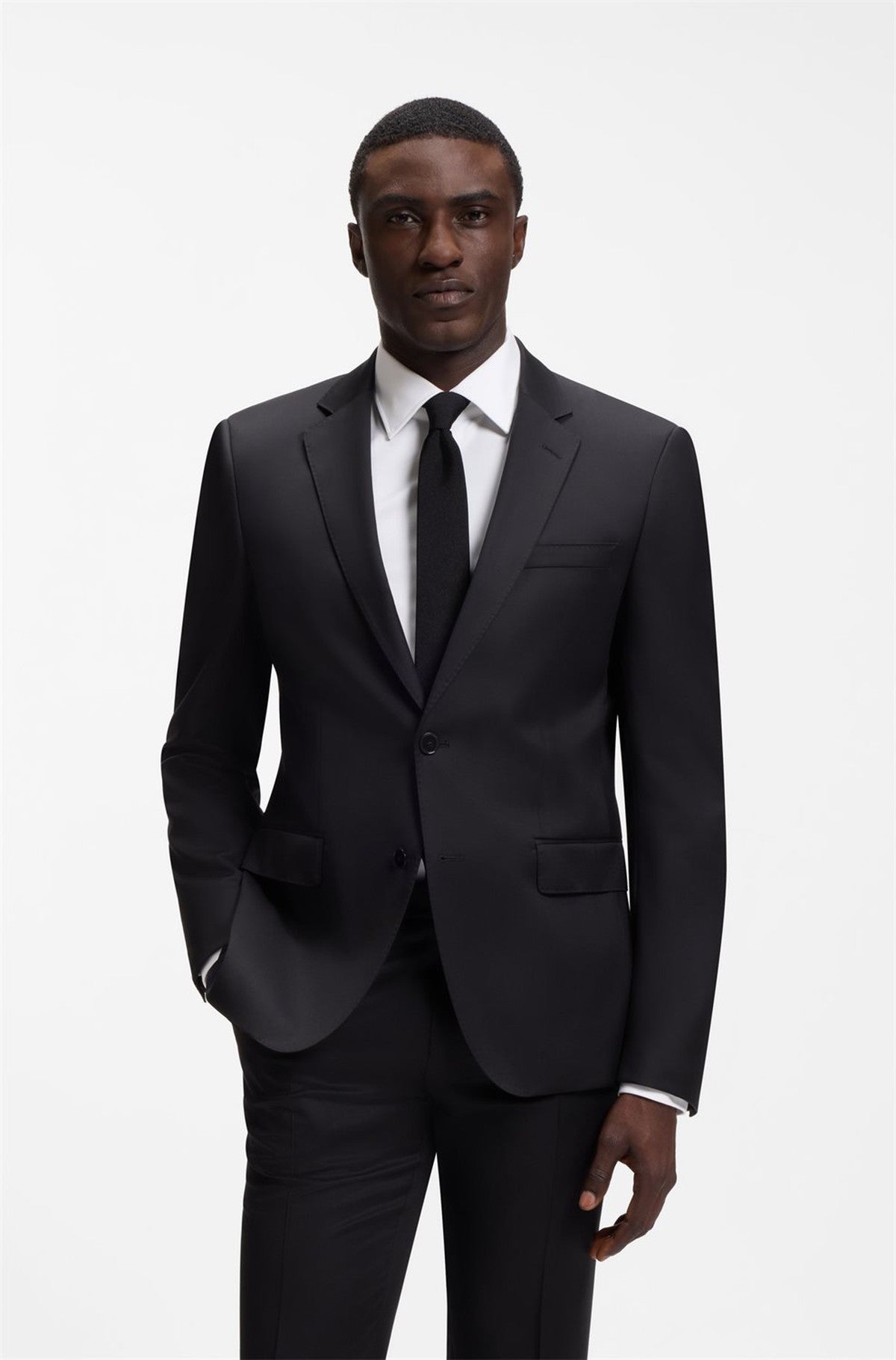 HUGO BOSS Slim-Fit Suit Jacket in Virgin-Wool Serge – Black