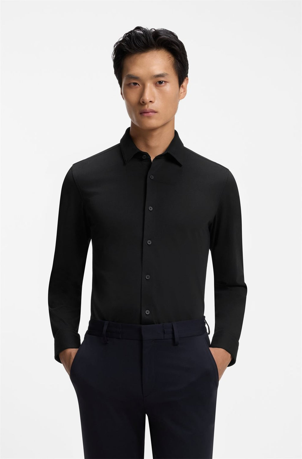 HUGO BOSS Slim-Fit Shirt in a Performance-Stretch Cotton Blend – Black