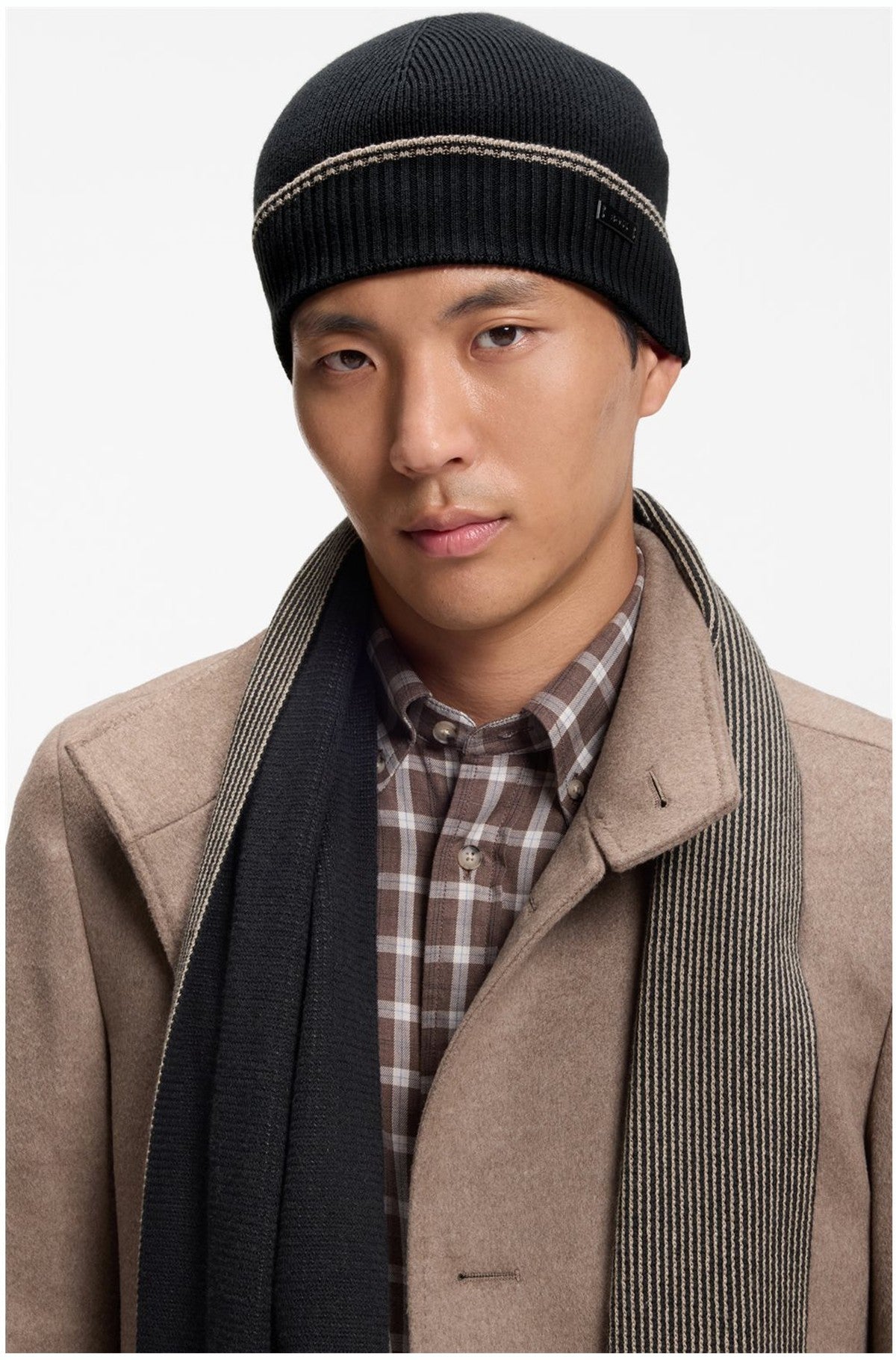 HUGO BOSS Cotton-Wool Mix Beanie and Scarf Set – Black