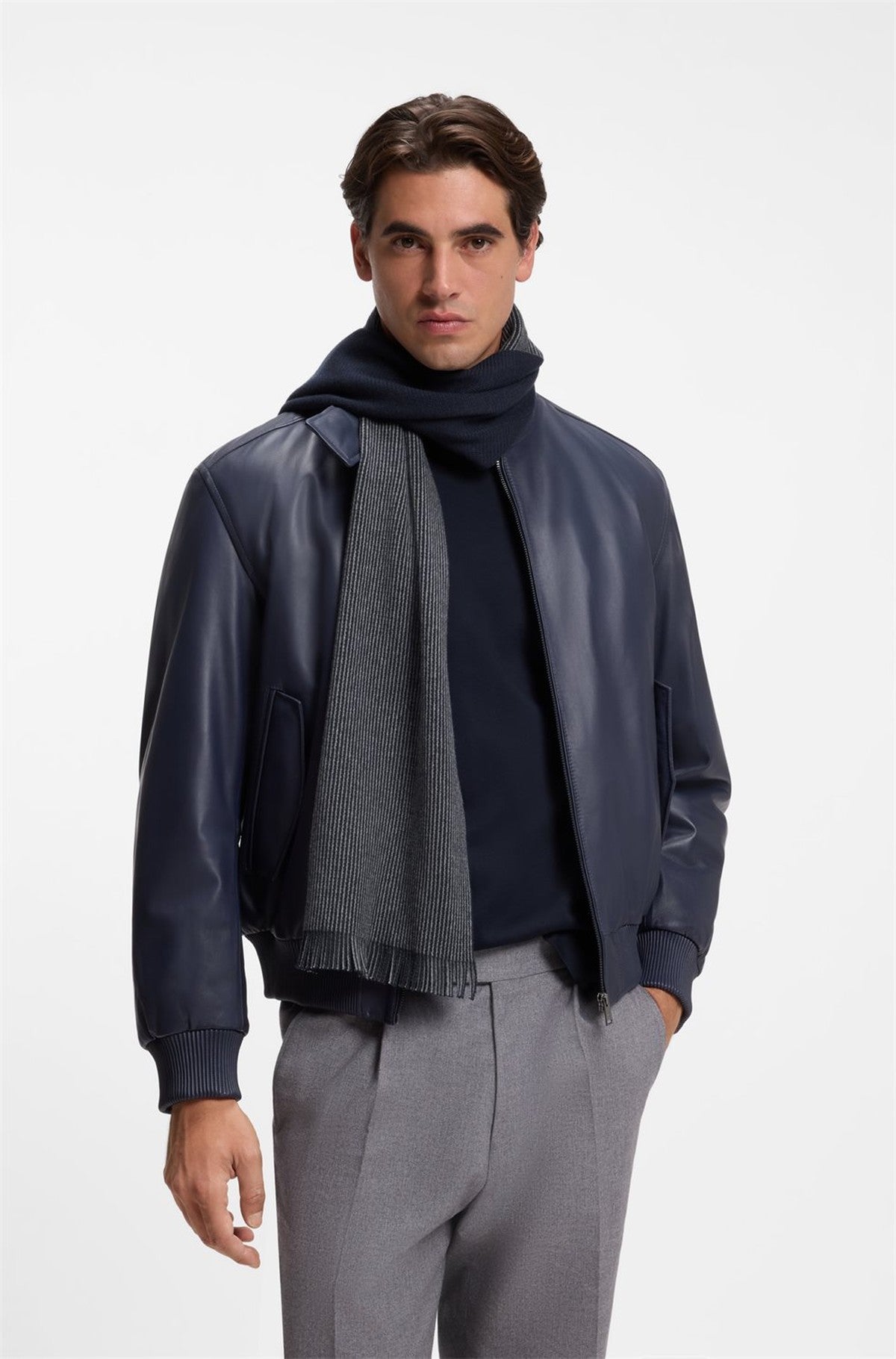 HUGO BOSS Cotton-Wool Mix Beanie and Scarf Set – Dark Blue