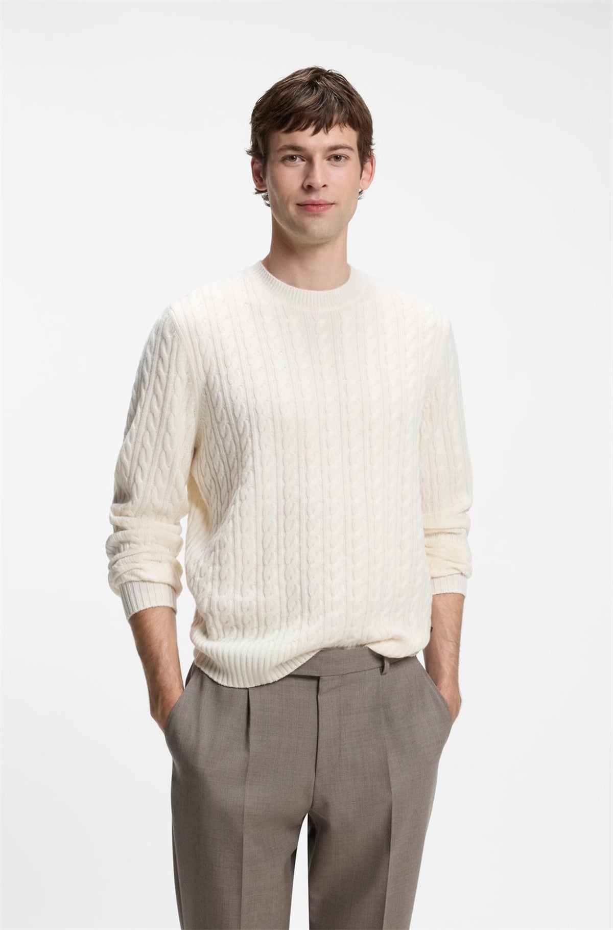 HUGO BOSS Furlan Sweater in Virgin Wool and Cashmere – Open White