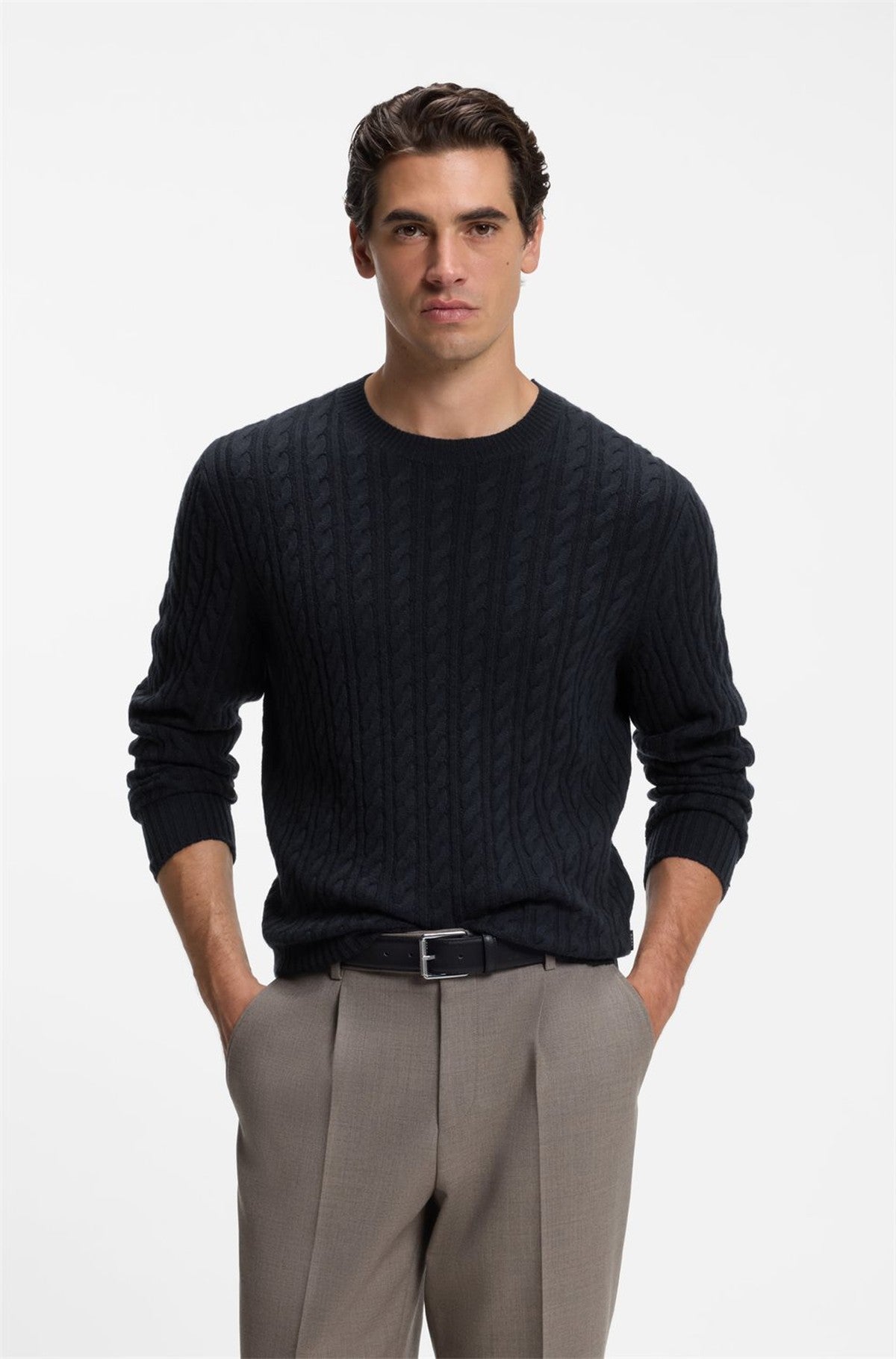 HUGO BOSS Furlan Sweater in Virgin Wool and Cashmere – Dark Blue