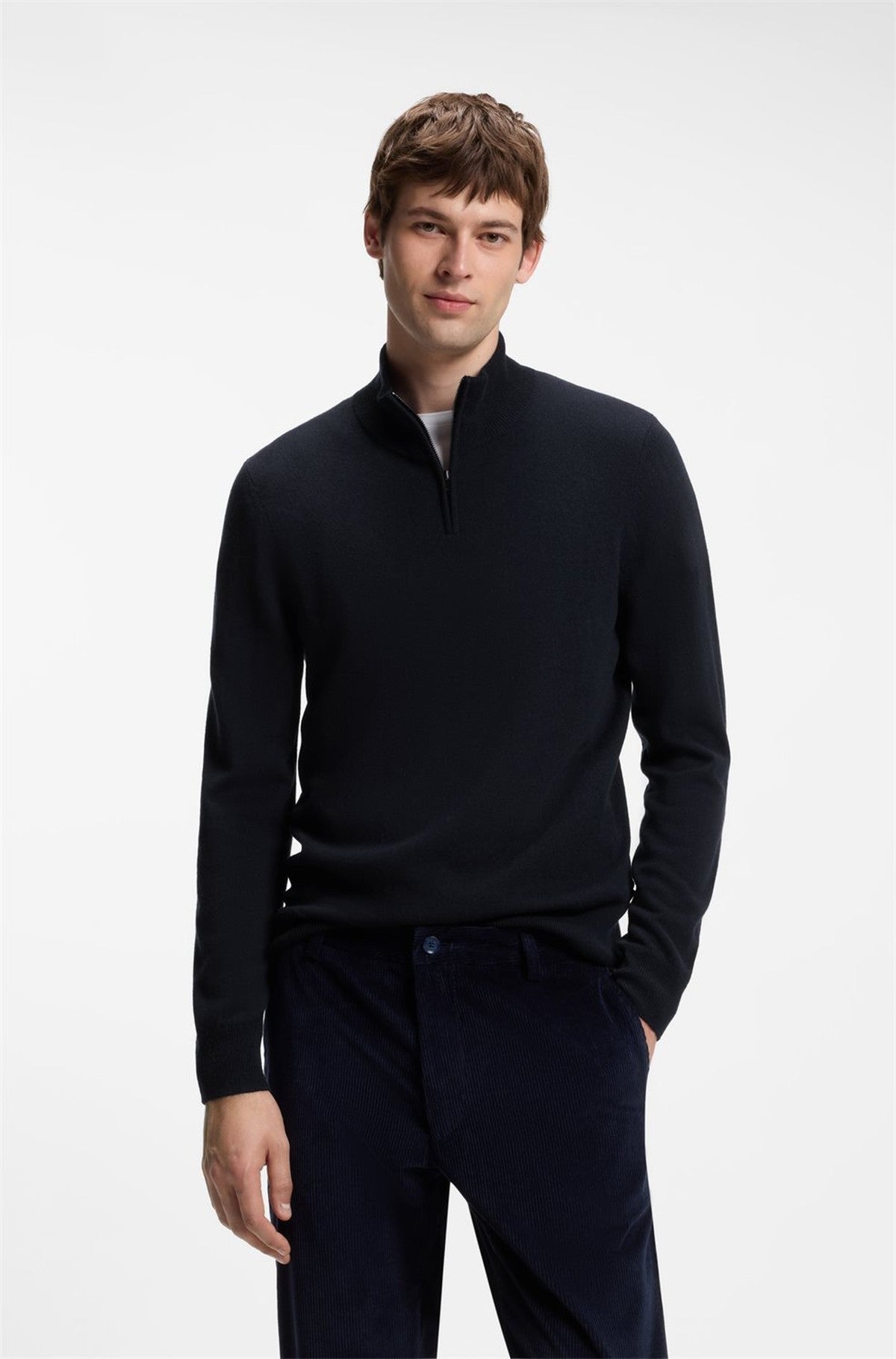 HUGO BOSS Hemarlo Sweater in Virgin Wool and Cashmere – Dark Blue
