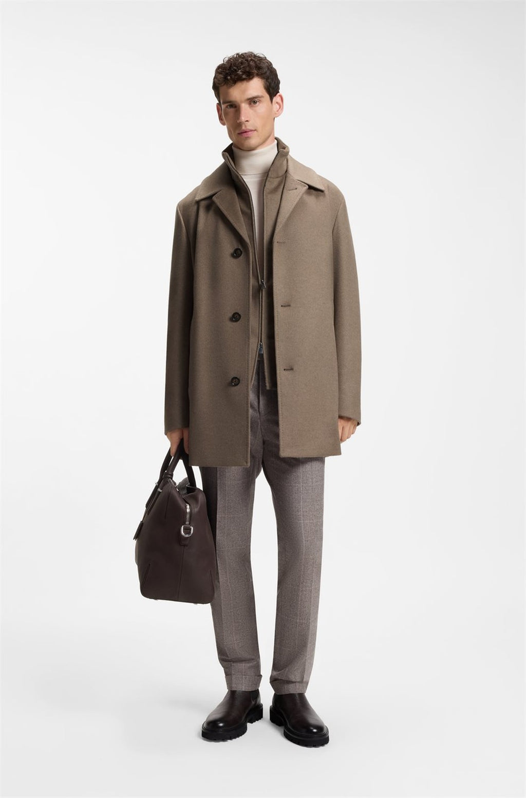 HUGO BOSS Relaxed-Fit Formal Coat in Italian Fabric – Open Brown