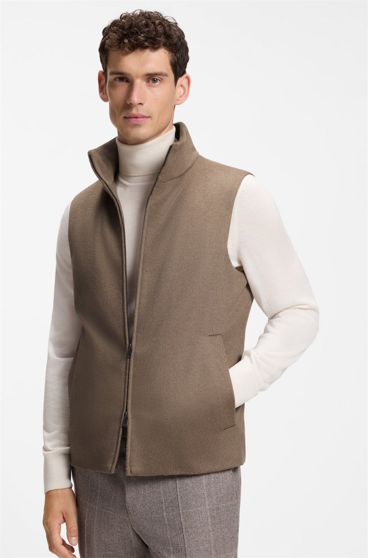HUGO BOSS Relaxed-Fit Formal Coat in Italian Fabric – Open Brown