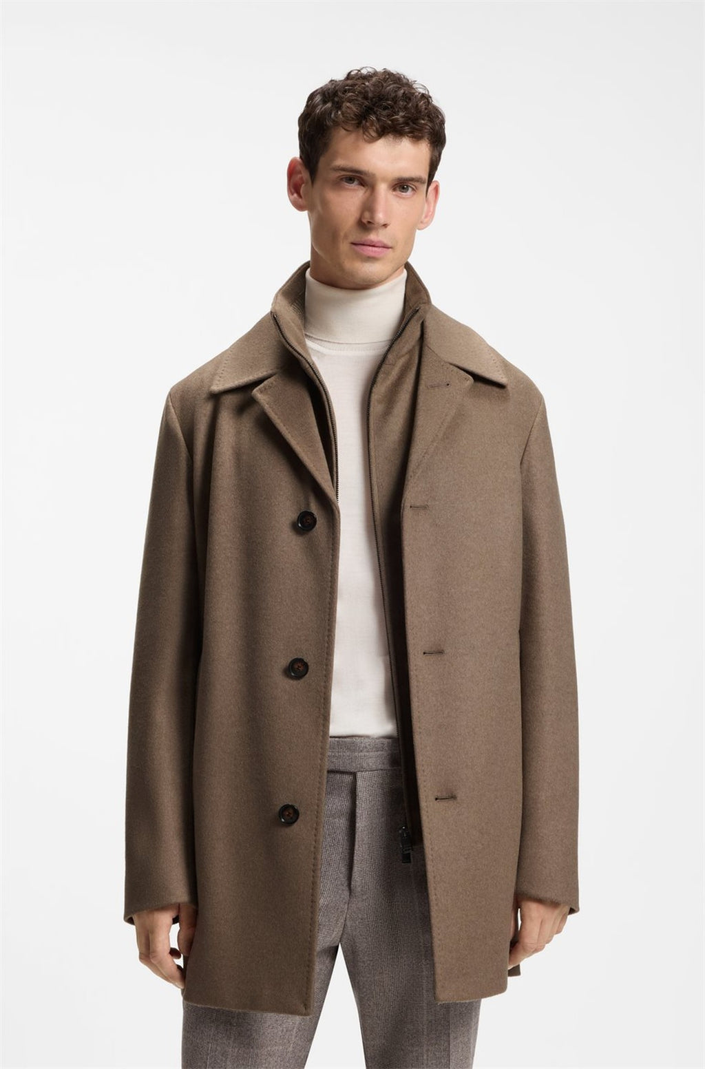 HUGO BOSS Relaxed-Fit Formal Coat in Italian Fabric – Open Brown
