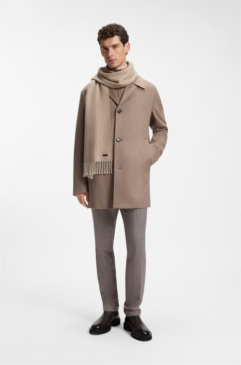 HUGO BOSS 100% Wool Scarf – Open Brown