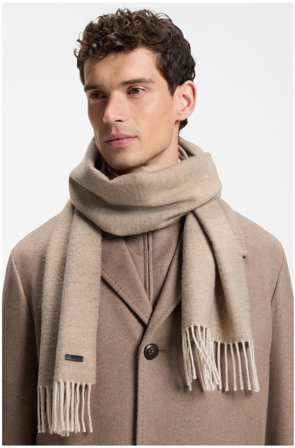 HUGO BOSS 100% Wool Scarf – Open Brown