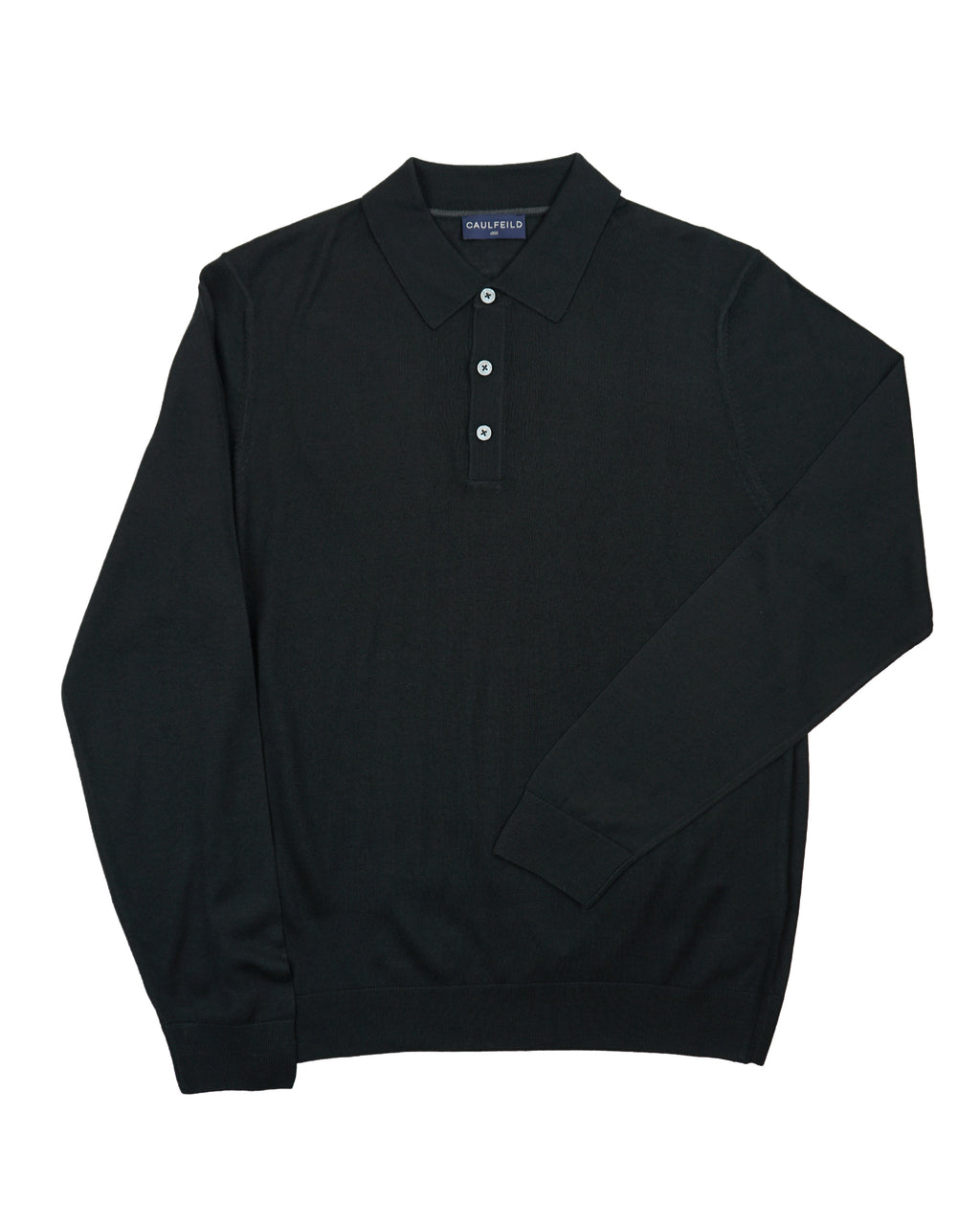 Caulfeild 1886 Long Sleeve Merino 3 Button Polo – Black