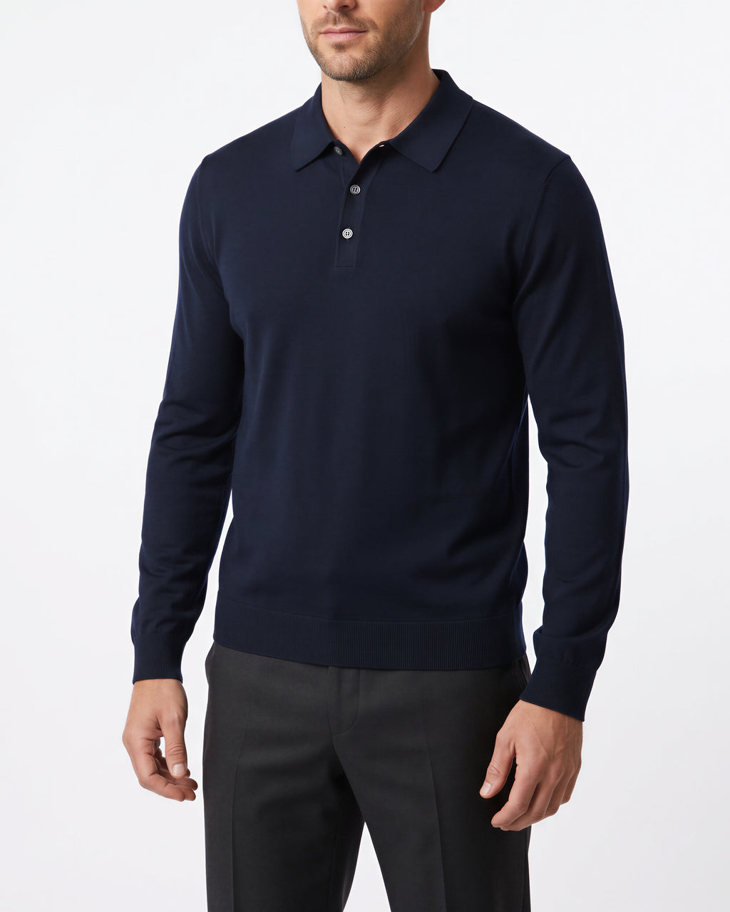 Caulfeild 1886 Long Sleeve Merino 3 Button Polo – Navy