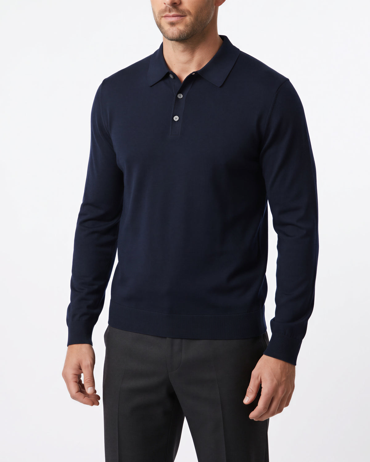 Caulfeild 1886 Long Sleeve Merino 3 Button Polo – Navy
