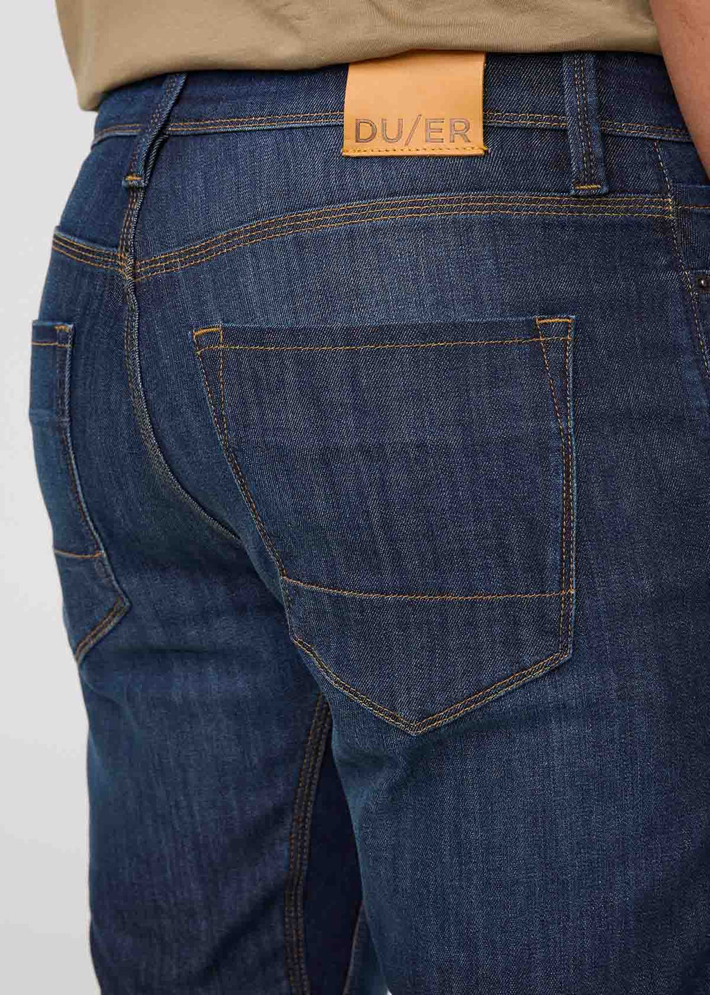 DUER Performance Denim Athletic Taper in Marina Blue