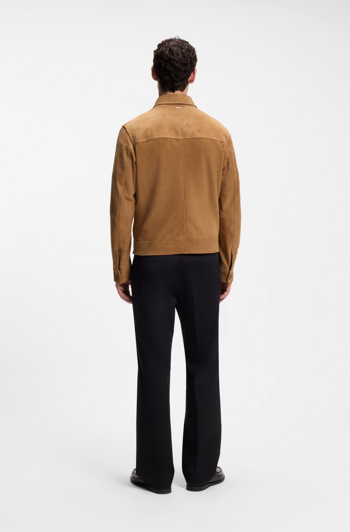 Hugo Boss Suede leather jacket with zip closure in Brown