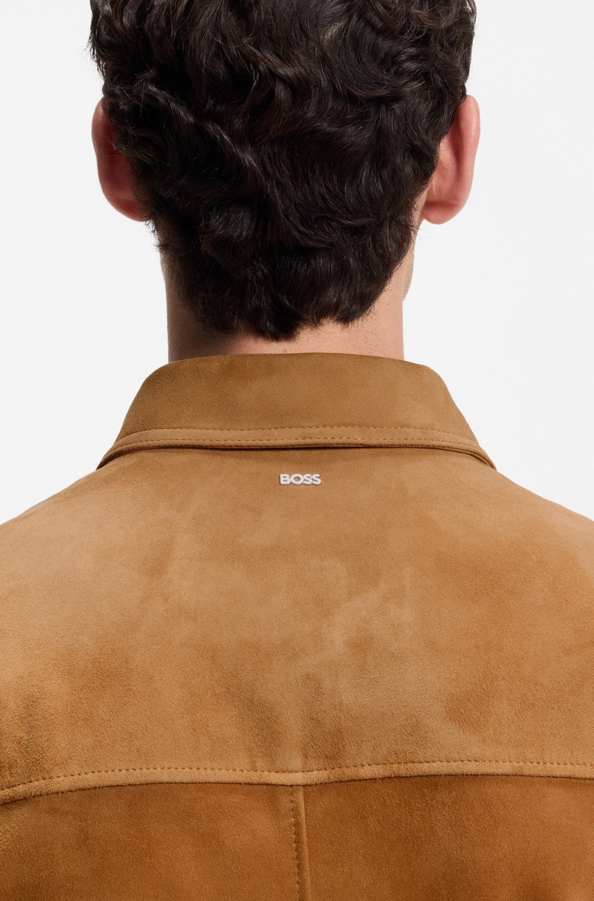 Hugo Boss Suede leather jacket with zip closure in Brown