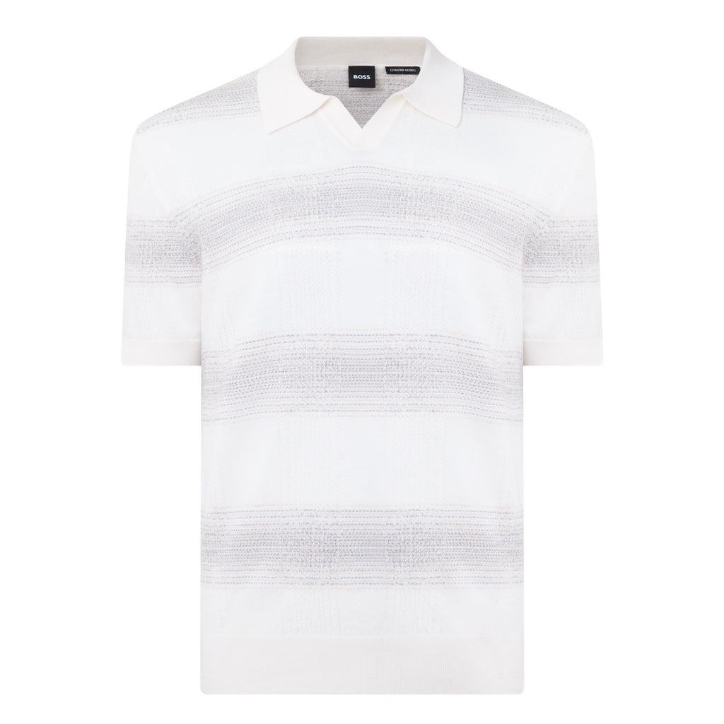 Hugo Boss C-Lamoroso striped knitted polo shirt in Open White