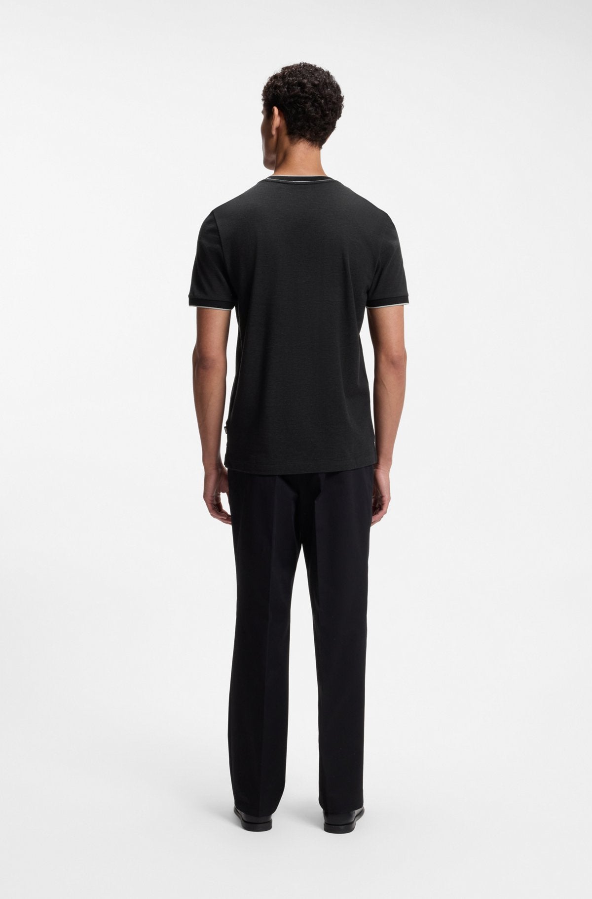 Hugo Boss Regular-fit T-shirt in structured cotton with tipping details in Black