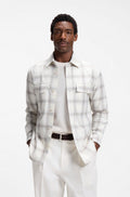 Hugo Boss Relaxed-fit check shirt in virgin wool blend in White