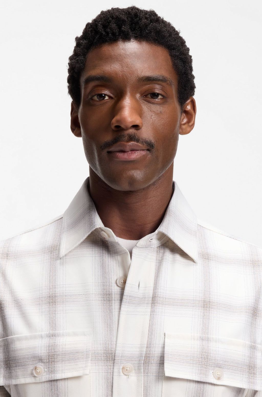 Hugo Boss Relaxed-fit check shirt in virgin wool blend in White