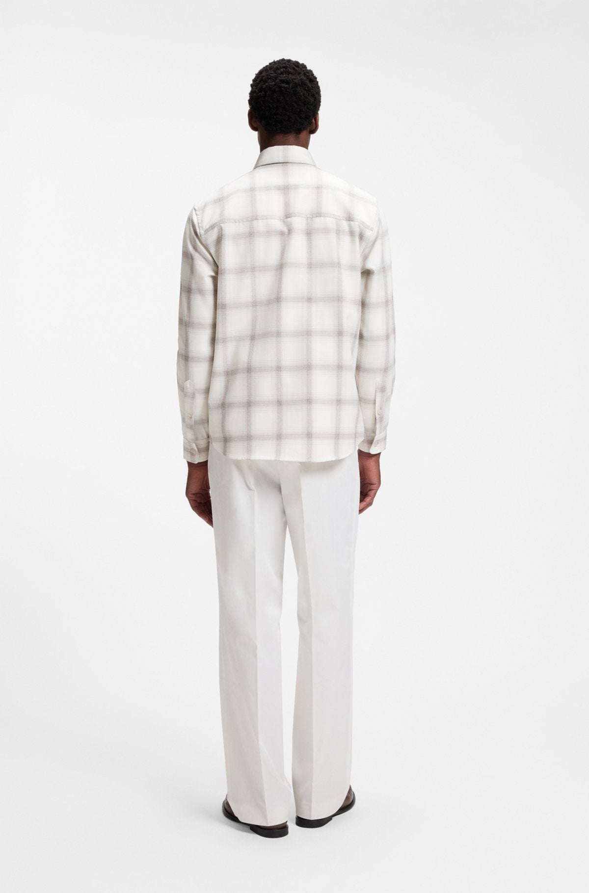 Hugo Boss Relaxed-fit check shirt in virgin wool blend in White