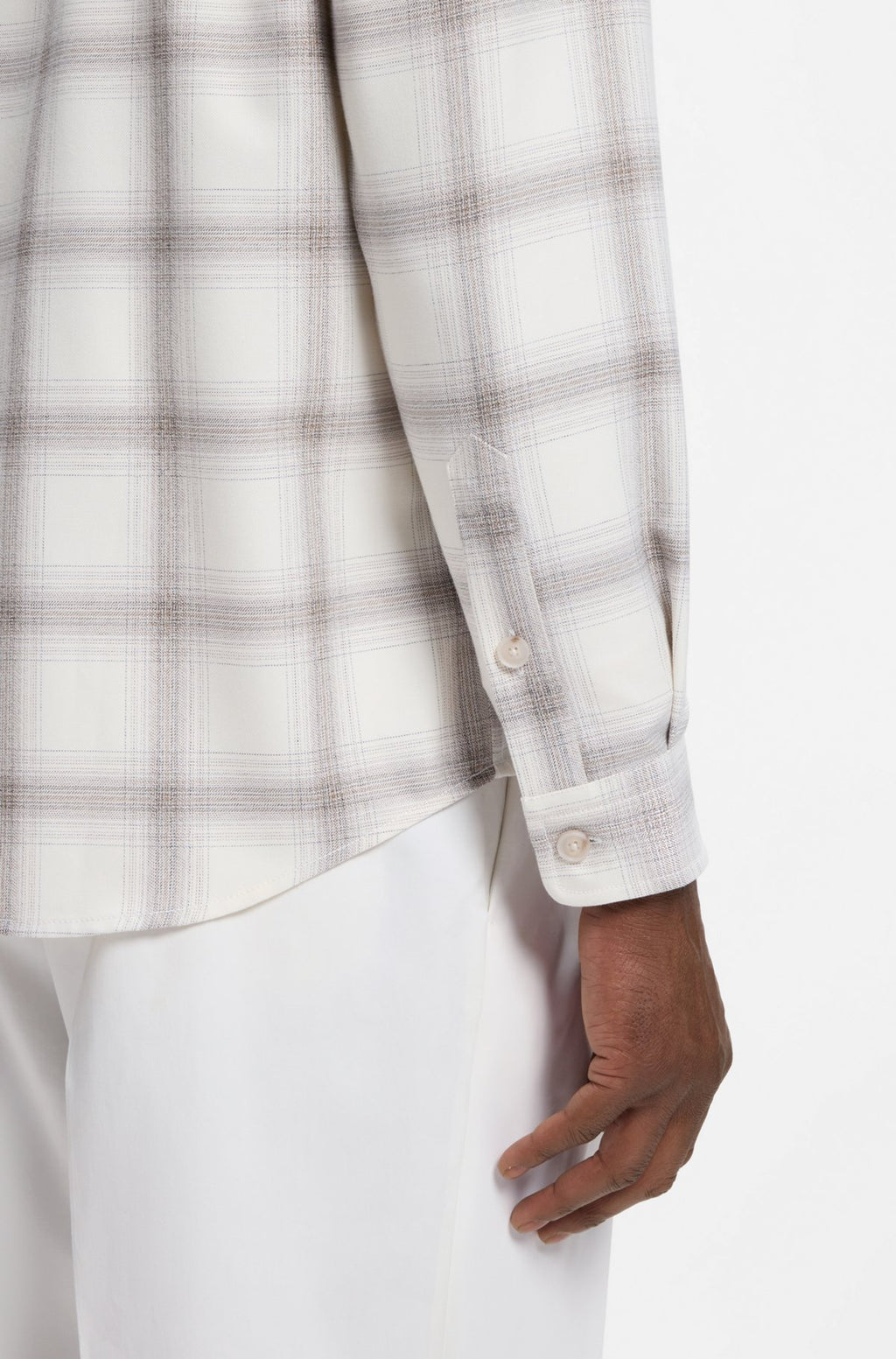 Hugo Boss Relaxed-fit check shirt in virgin wool blend in White