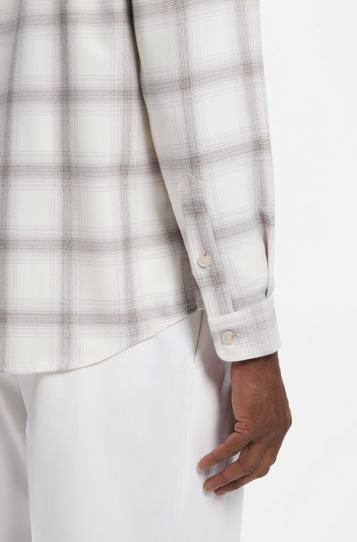 Hugo Boss Relaxed-fit check shirt in virgin wool blend in White