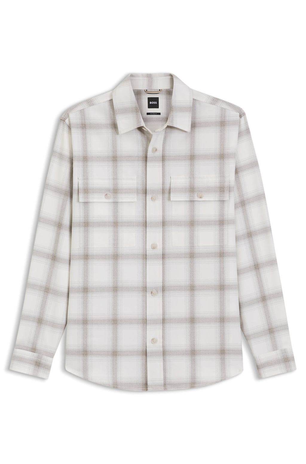 Hugo Boss Relaxed-fit check shirt in virgin wool blend in White