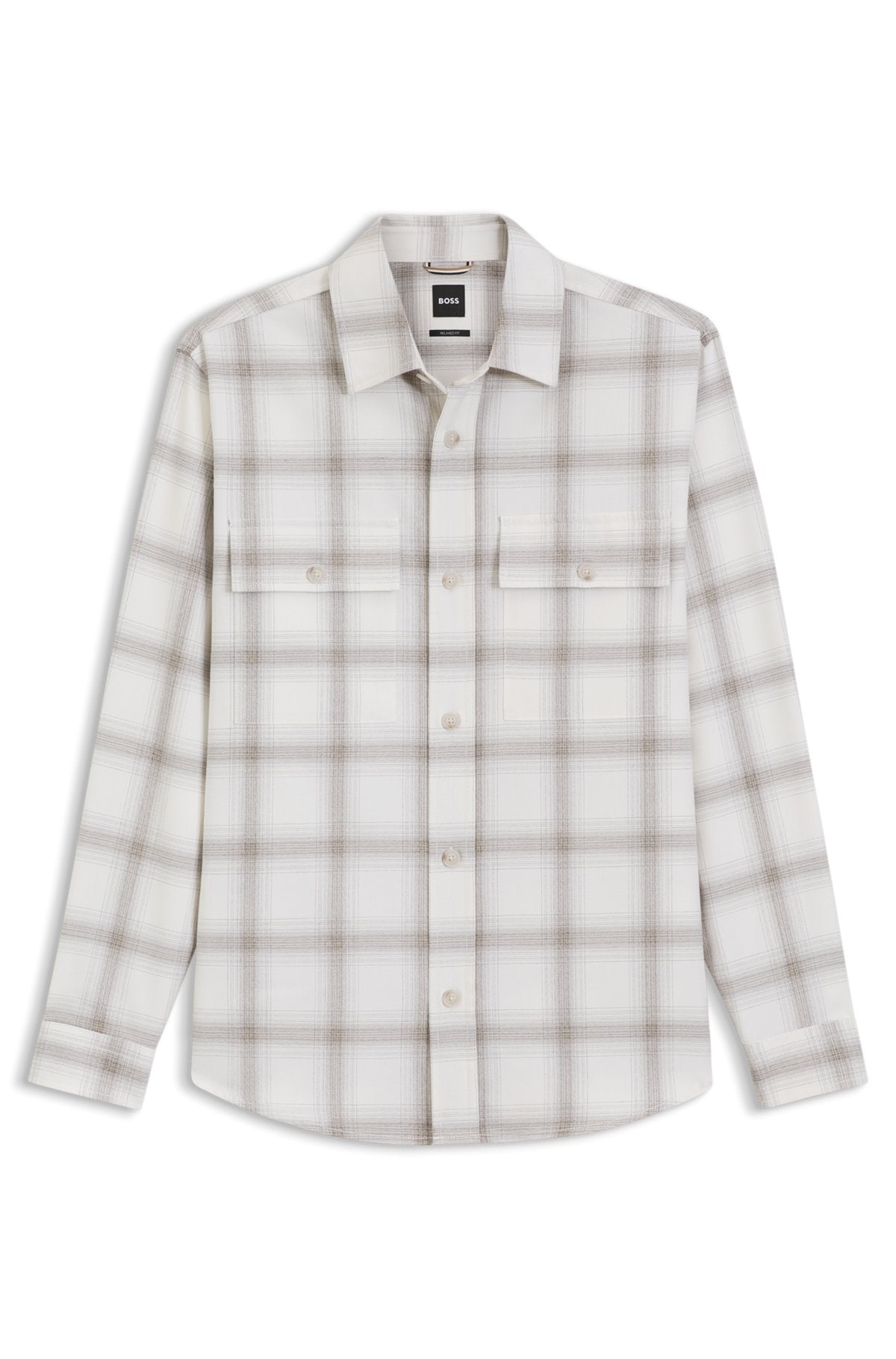 Hugo Boss Relaxed-fit check shirt in virgin wool blend in White