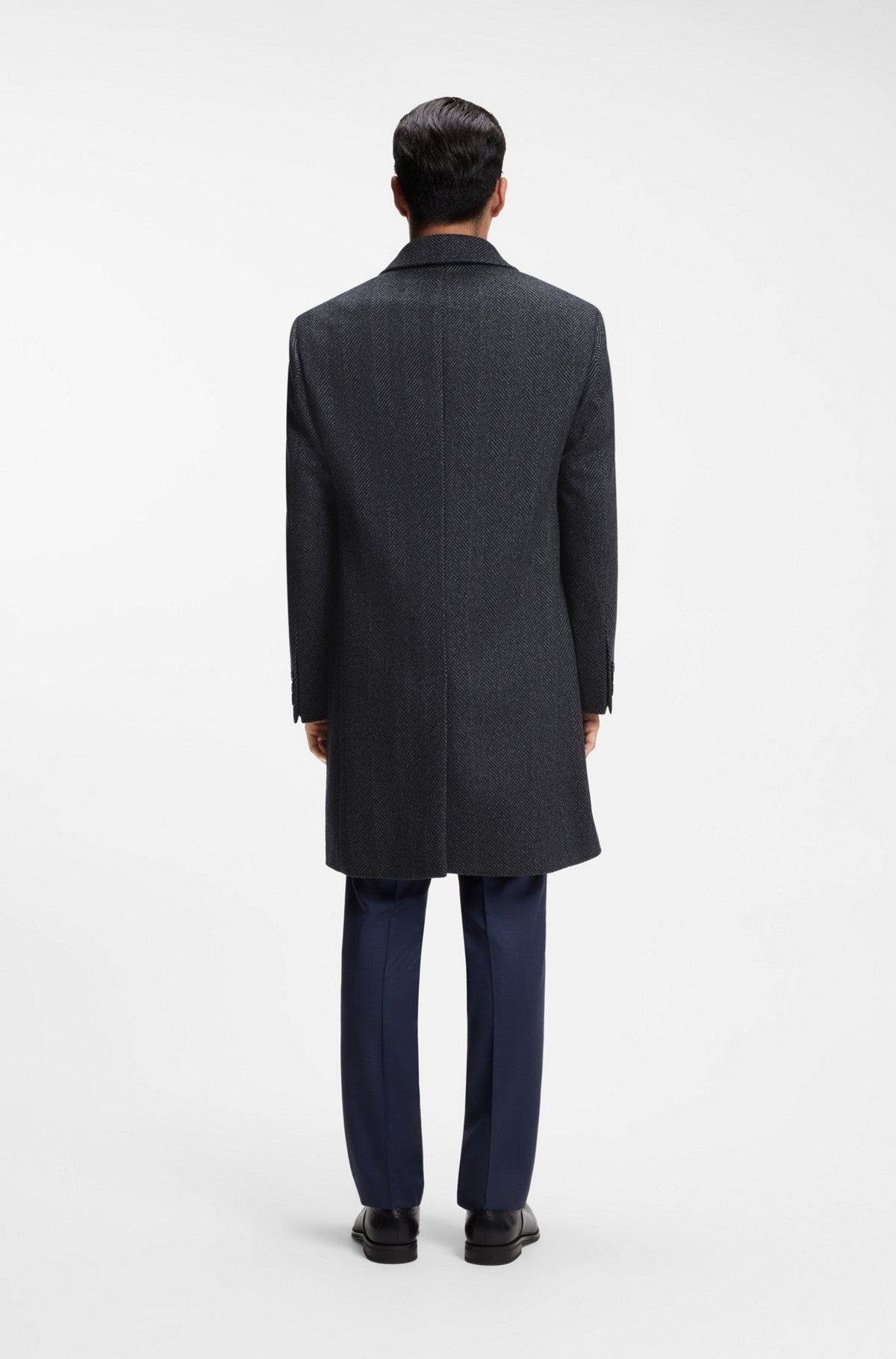 Hugo Boss Regular-fit coat in herringbone wool with cashmere in Dark Blue