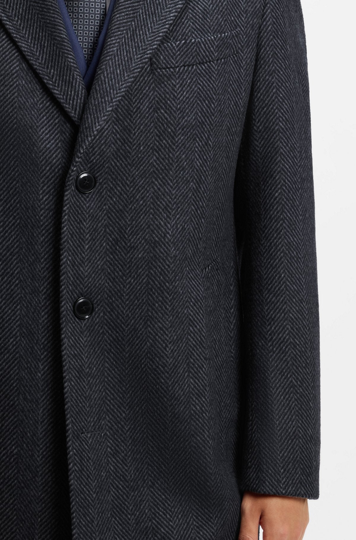 Hugo Boss Regular-fit coat in herringbone wool with cashmere in Dark Blue