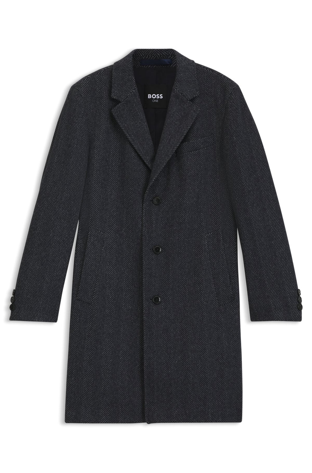Hugo Boss Regular-fit coat in herringbone wool with cashmere in Dark Blue