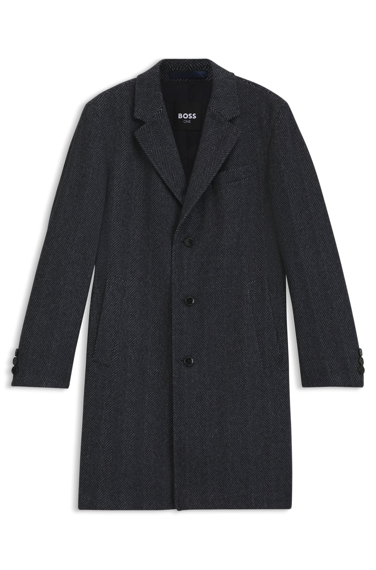 Hugo Boss Regular-fit coat in herringbone wool with cashmere in Dark Blue
