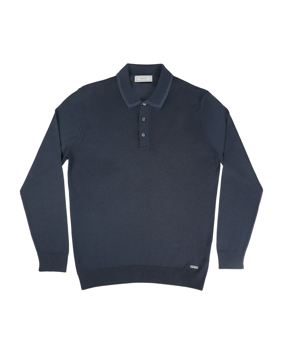Ketroy Button Placket Wool Polo – Navy Blue