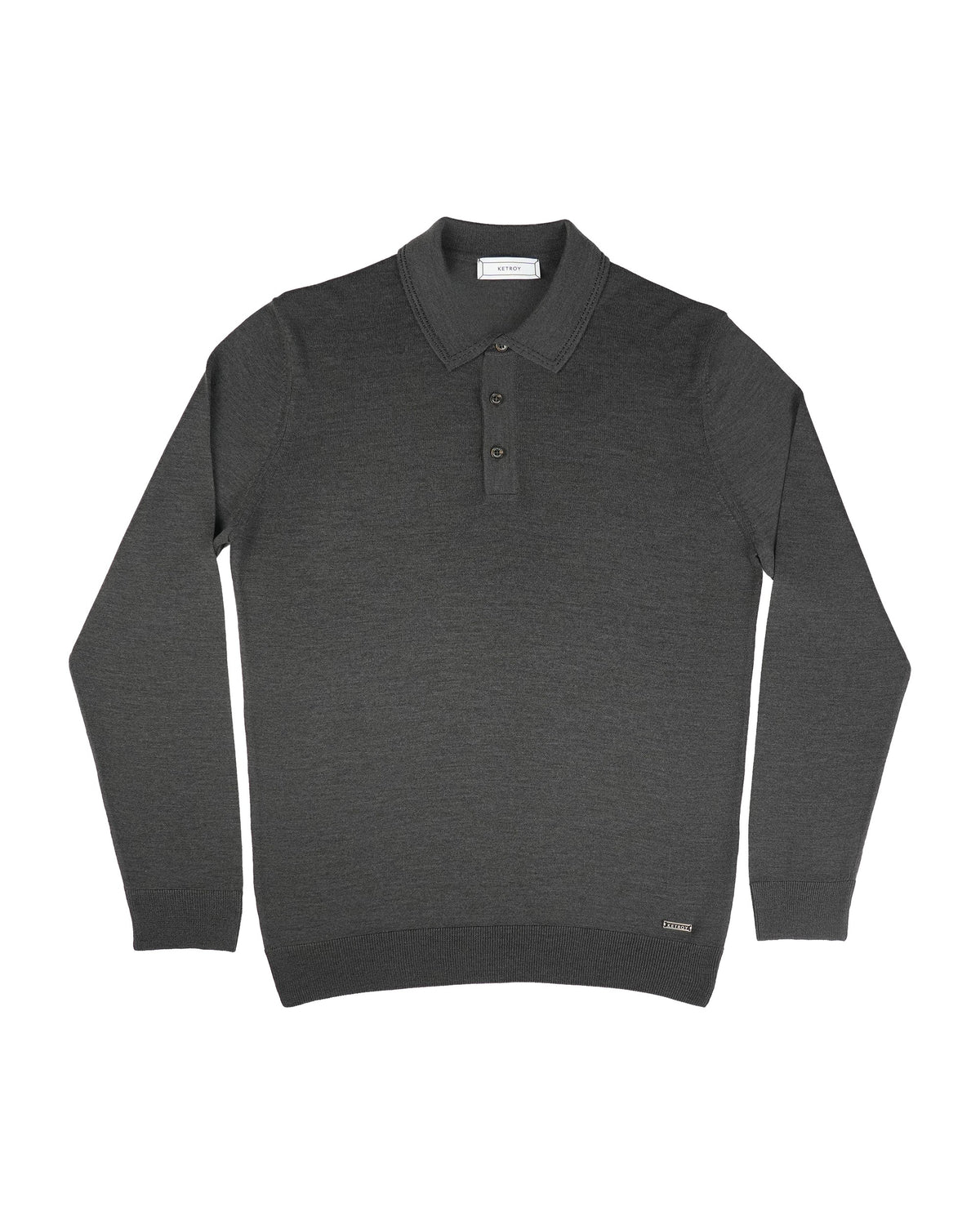 Ketroy Button Placket Wool Polo – Anthracite