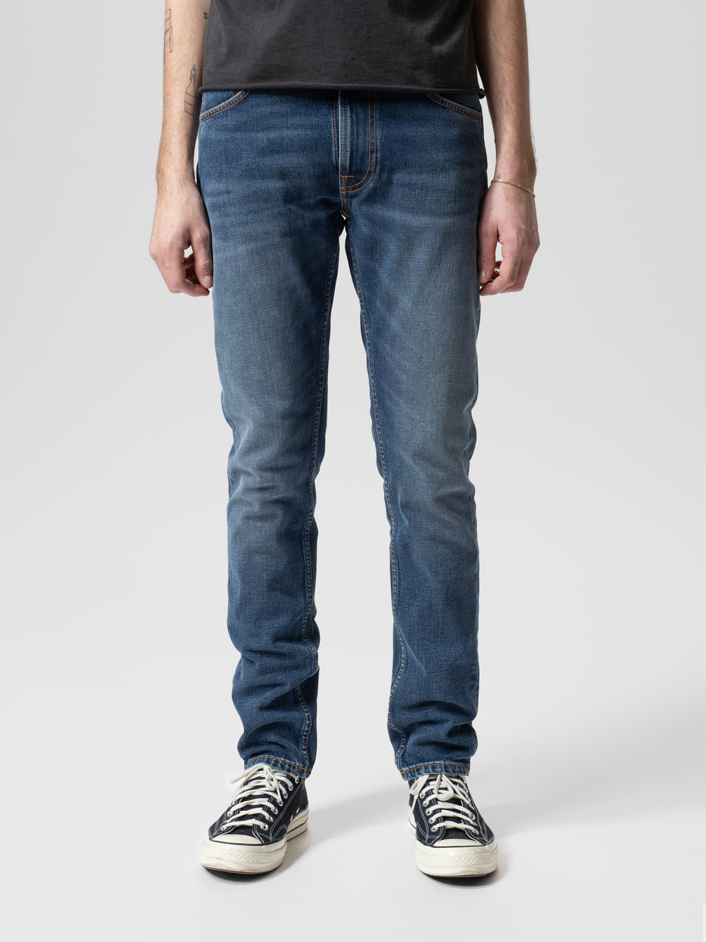 Nudie Jeans Lean Dean Troubled Sea jeans - model front