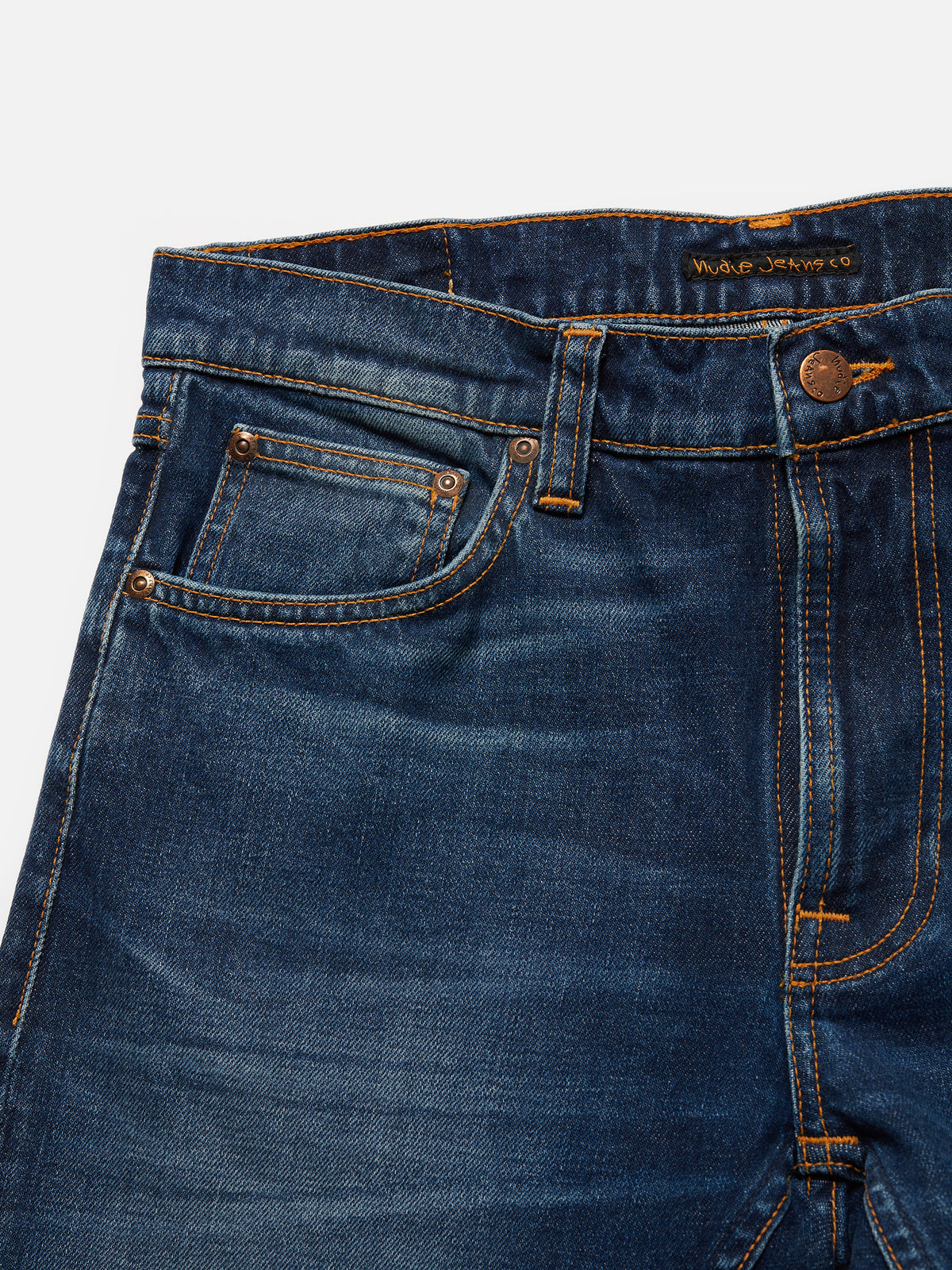 Nudie Jeans Lean Dean Troubled Sea jeans - front detail