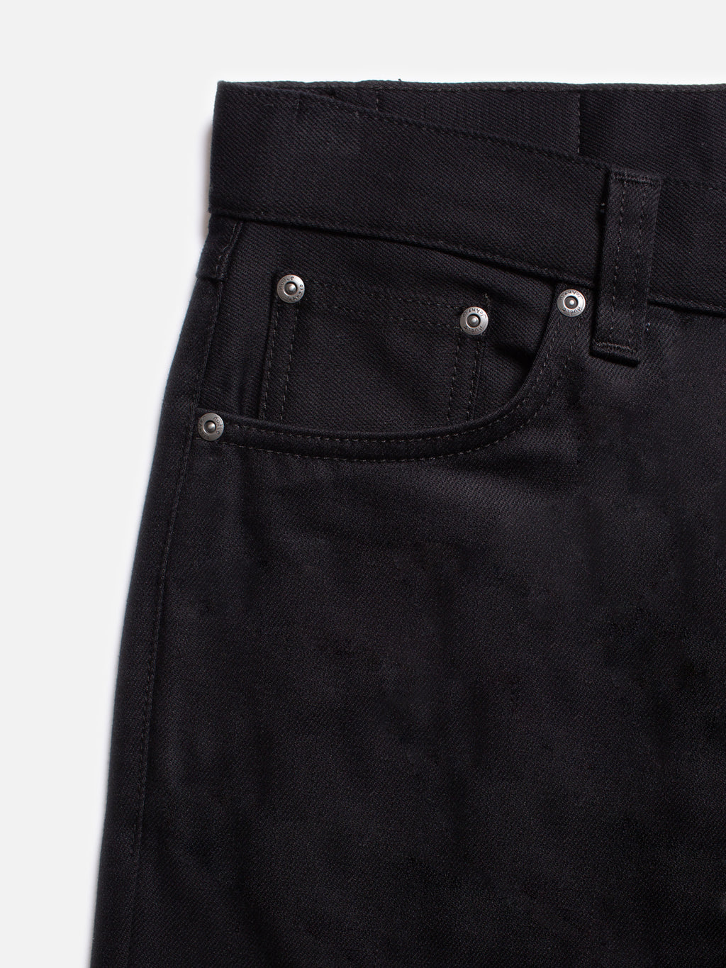 Nudie Jeans Gritty Jackson Dry Everblack jeans - front pocket detail