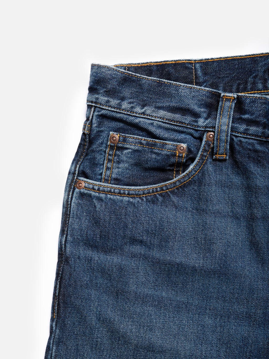 Nudie Jeans Gritty Jackson Blue Soil jeans - front pocket detail