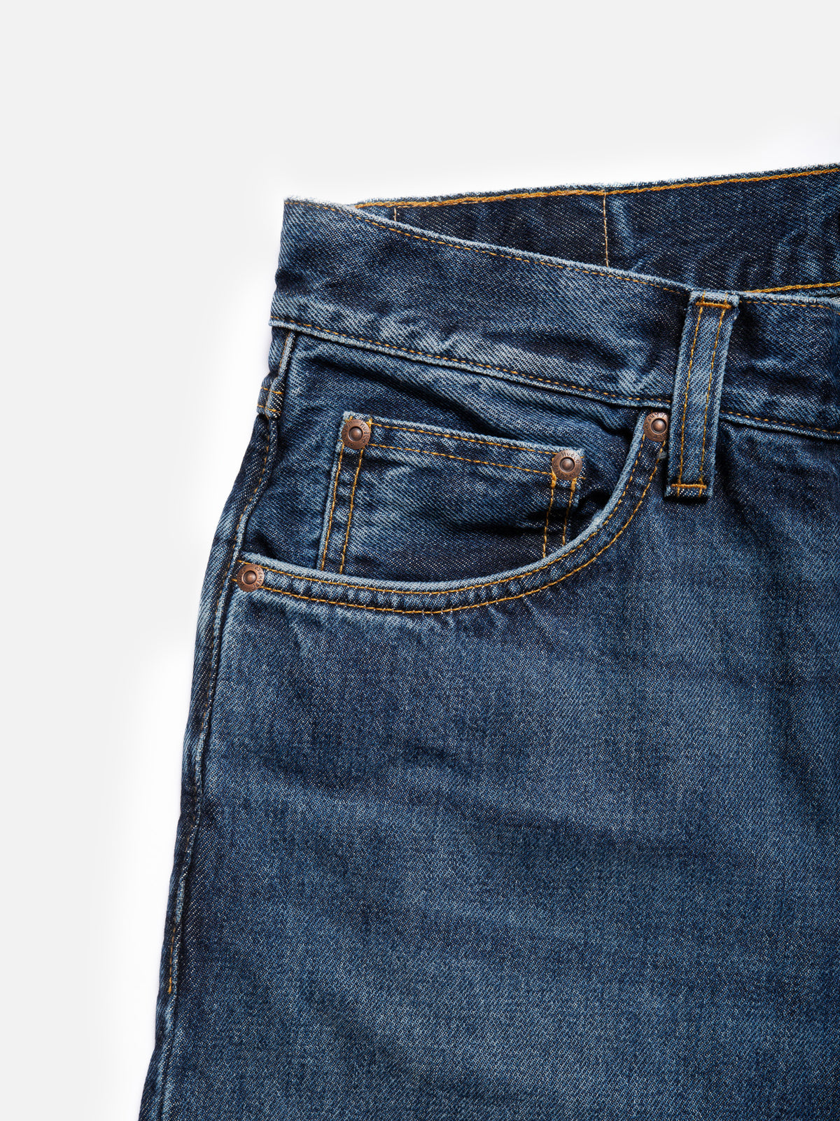 Nudie Jeans Gritty Jackson Blue Soil jeans - front pocket detail