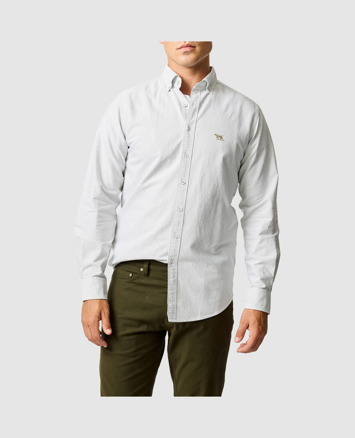 Rodd & Gunn Gunn Oxford Stripe Long Sleeve Sportshirt – Eucalyptus
