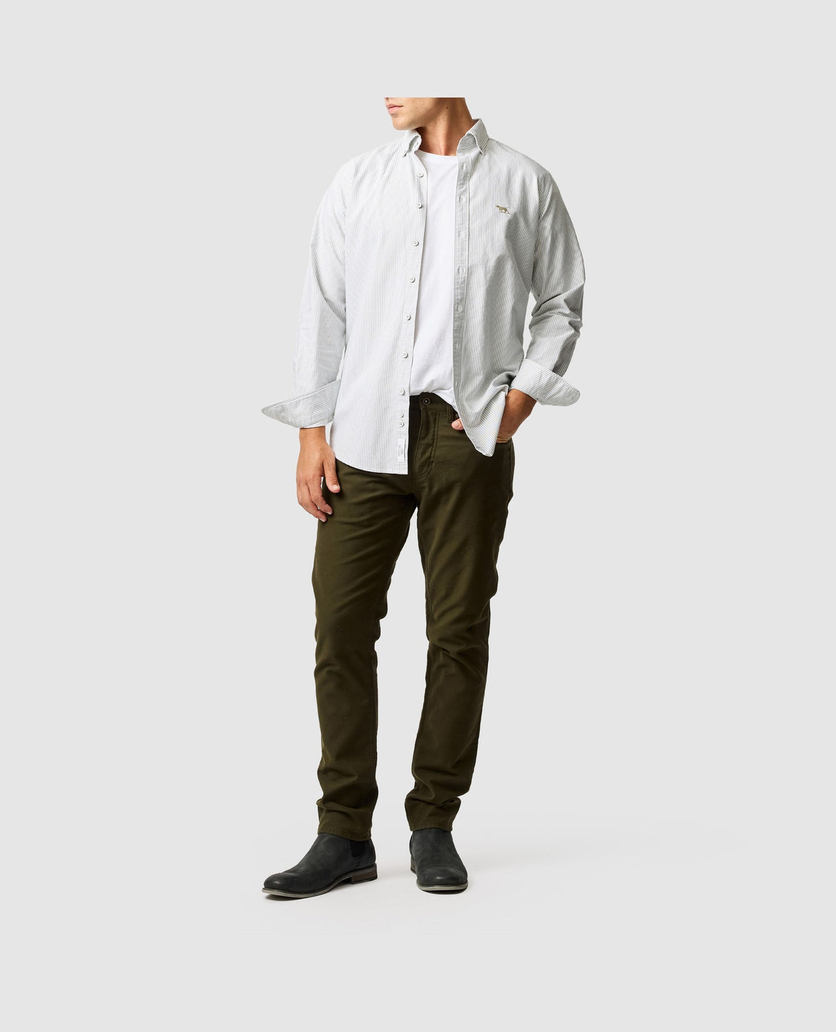 Rodd & Gunn Gunn Oxford Stripe Long Sleeve Sportshirt – Eucalyptus