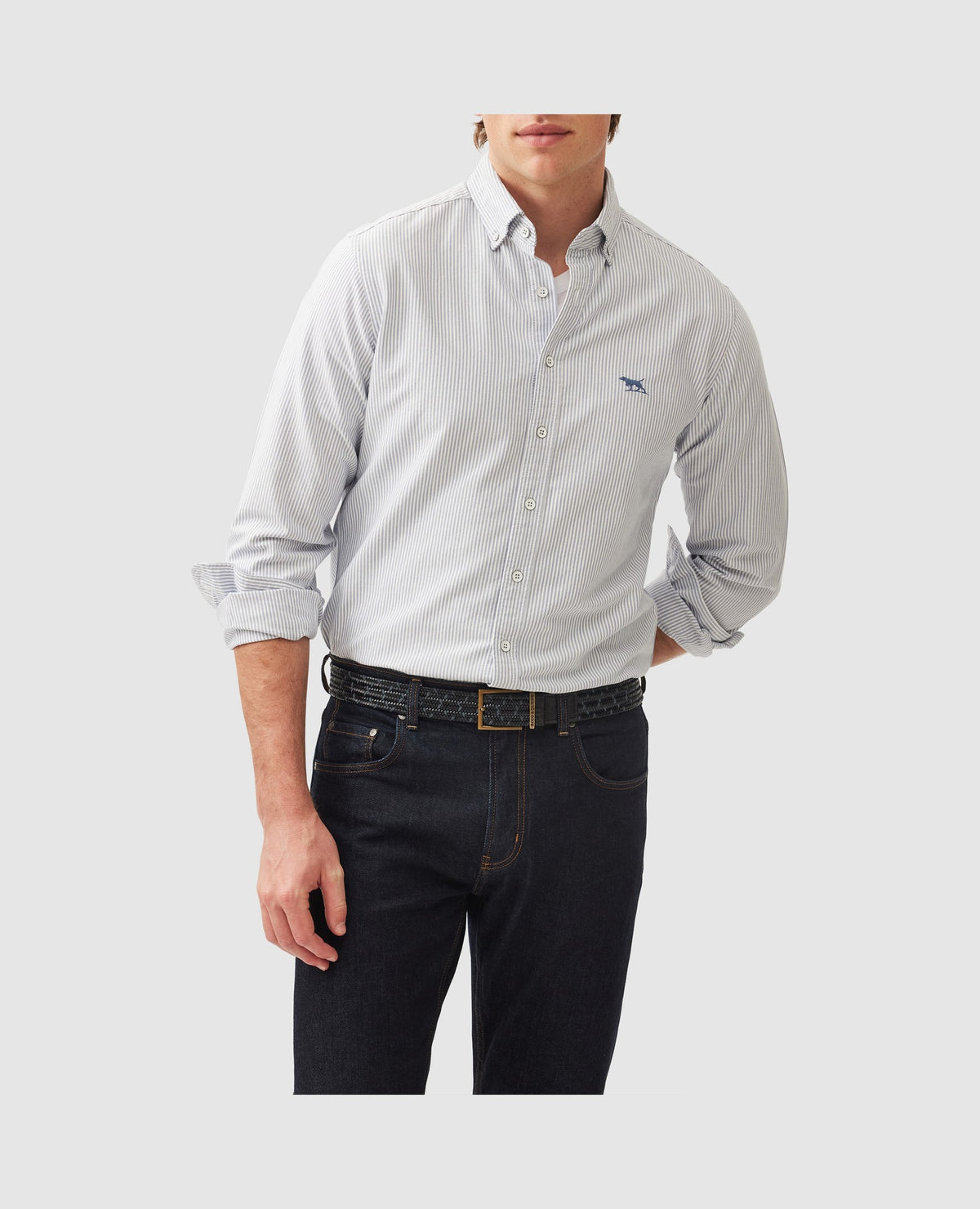 Rodd & Gunn Gunn Oxford Stripe Long Sleeve Sportshirt – French Navy