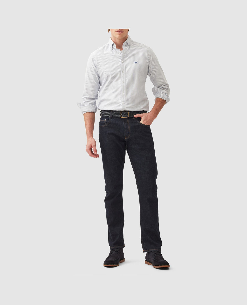 Rodd & Gunn Gunn Oxford Stripe Long Sleeve Sportshirt – French Navy