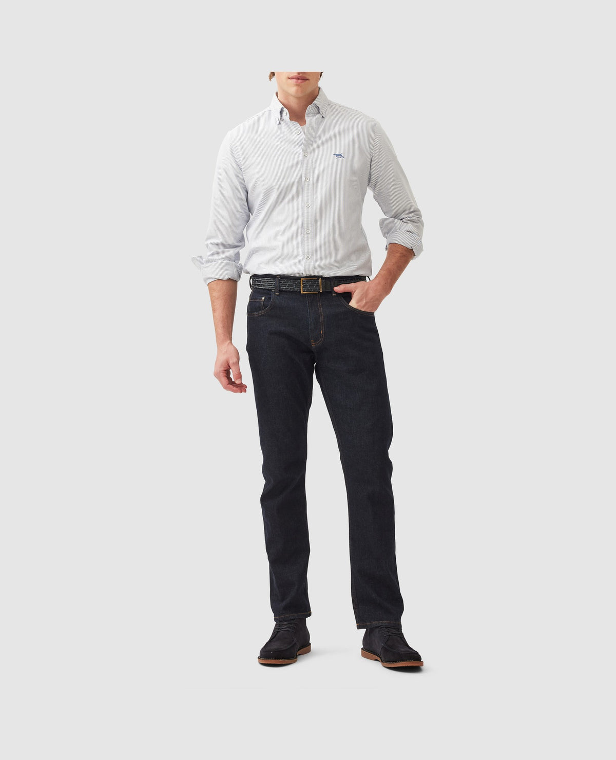 Rodd & Gunn Gunn Oxford Stripe Long Sleeve Sportshirt – French Navy