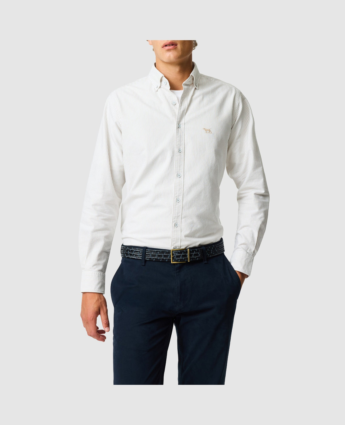 Rodd & Gunn Gunn Oxford Stripe Long Sleeve Sportshirt – Natural